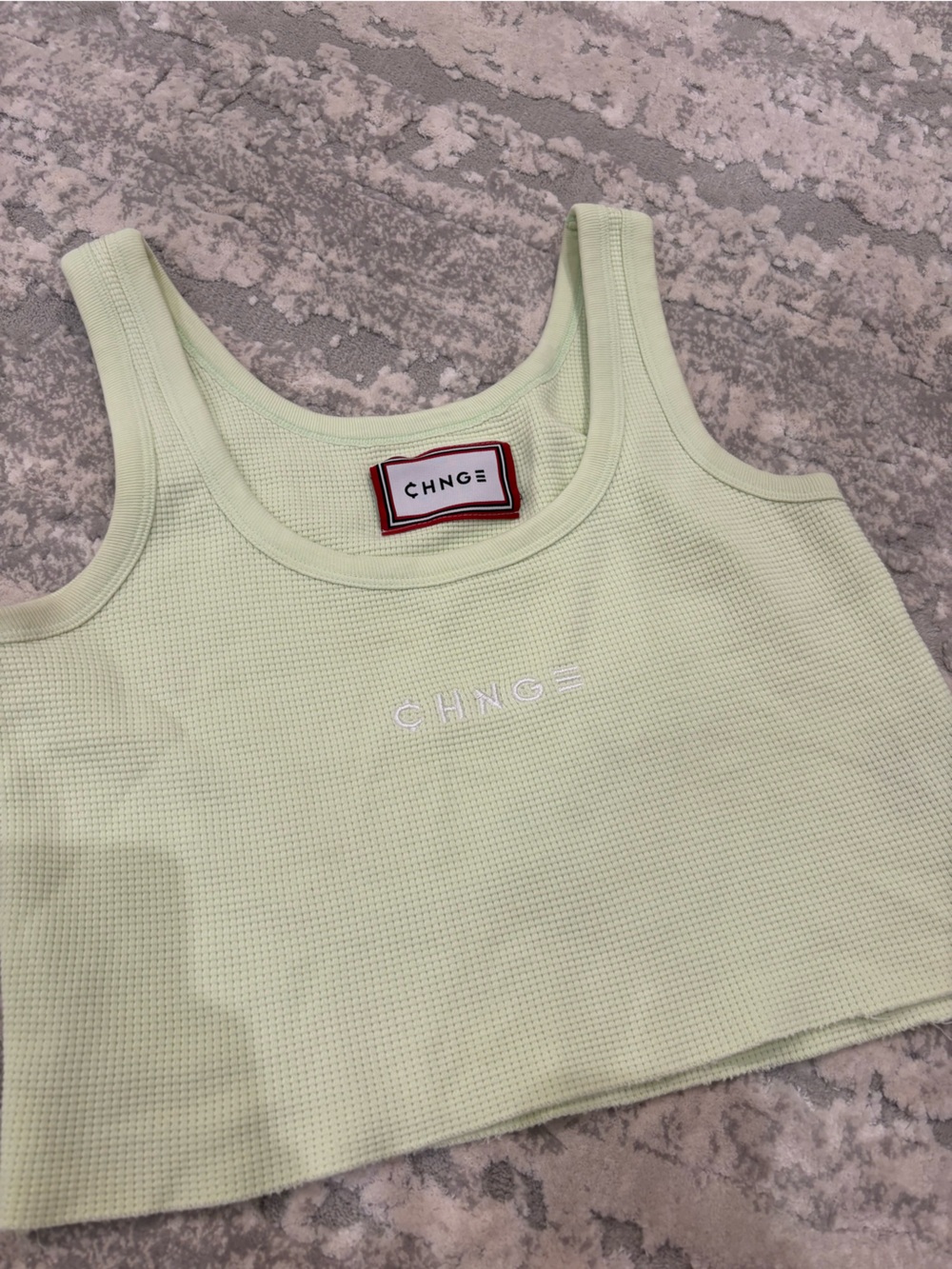 CHNGE Pale Lime Waffle Crop Tank Top